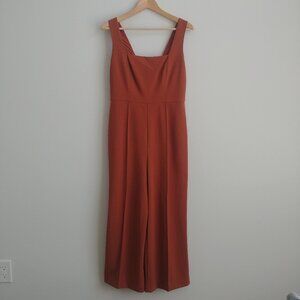Donna Morgan brown cropped leg jumpsuit square neck sleeveless size 8
